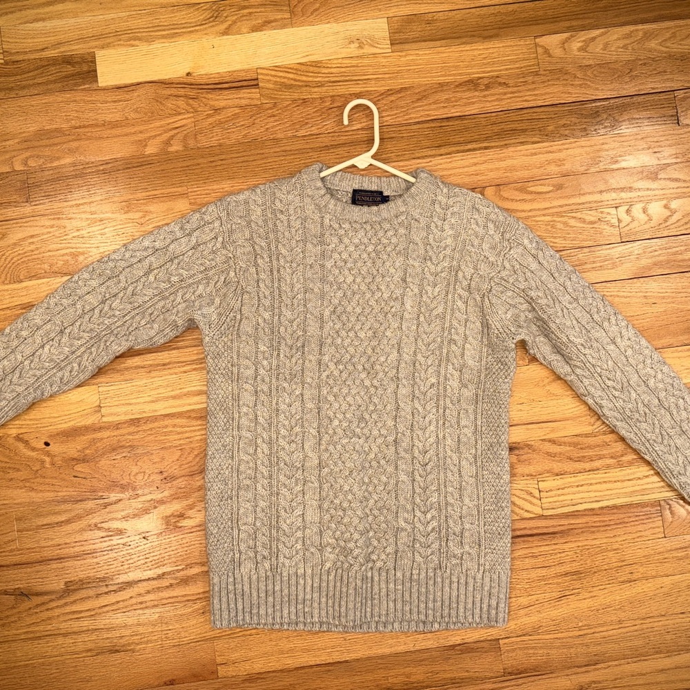 VINTAGE AUTHENTIC Pendleton 100% Shetland Wool Men's Beige Fisherman’s Sweater